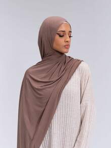 1pc Women's Solid Color Jersey Hijab, Soft & Skin-Friendly Modal Scarf Headscarf, Minimalist Casual Versatile For Daily & Outdoor Wear, Hijab Accessories - Brown - View 9