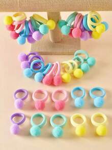 10个/套 女孩糖果色毛球高弹力日常发圈，可爱发绳，儿童发饰，不伤头发 - 彩色 - 查看 6