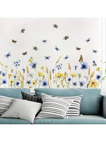 BRUP 1 张可爱雏菊墙贴，白色花瓣，向日葵，绿叶和花卉图案，可移除，即撕即贴，适用于儿童房和婴儿房装饰，充满奇思妙想的春季主题艺术 - 彩色 - 查看 12