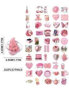 50/100 piezas Pegatinas estéticas blancas y rosas, calcomanías de garabatos lindos para laptop, equipaje, coche, decoración para estudiantes, diario, scrapbooking - Multicolor - Ver 11