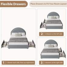 Meiyiu Twin/Full/Queen Size Bed Frame With Storage Drawers, Upholstered Boucle Platform Bed With Round Headboard, Heavy Duty & Noise Free, No Box Spring Needed - Grey-Twin - Xem 3