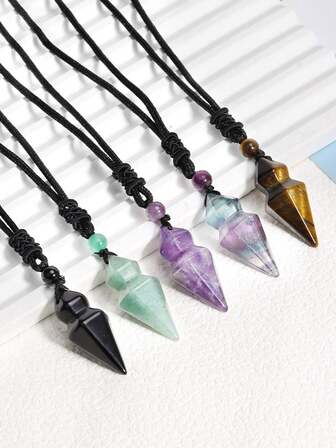 1 pieza Collar de piedra natural en forma de cono para hombre, con colgante de ojo de tigre, obsidiana, amatista y cuarzo rosa, joyería H490