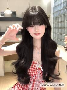 1 Tóc giả gợn sóng tổng hợp chịu nhiệt màu nâu sẫm, làm từ sợi, tăng thêm độ phồng, tự nhiên và chân thực (Không bao gồm phụ kiện) - Black-brown - Xem 2