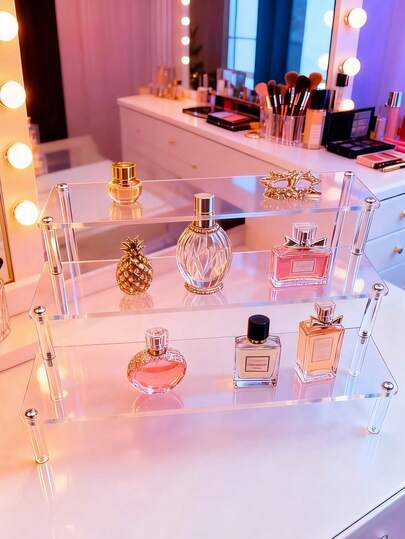 1 pieza Estantería de exhibición de acrílico en forma de trapecio, estantería de exhibición de 1/2/3 niveles en forma de trapecio, estantería de exhibición y almacenamiento para el hogar, estantería de exhibición de joyas y cosméticos, estantería de exhibición y almacenamiento de varios niveles transparente, estantería de exhibición escalonada minimalista moderna para el hogar, estantería de exhibición y almacenamiento, estantería de exhibición de joyas y cosméticos, estantería de almacenamiento de varios niveles, soporte para pasteles, soporte para perfumes, soporte para pasteles, adecuado para sala de estar, dormitorio, juguetes y otros artículos de almacenamiento, decoración de habitación