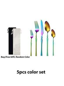 5pcs/30pcs Stainless Steel Cutlery Set, Creative Waist Design,High-Quality Stainless Steel Cutlery Set, Including Fork, Knife, Spoon, Teaspoon, Fruit Fork, Colored Stainless Steel Cutlery Set, Black Stainless Steel Cutlery Set - Multicolor - View 8