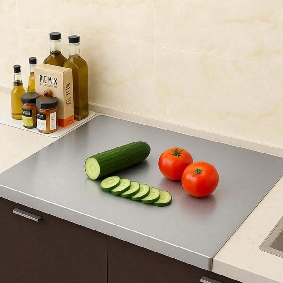 1pc Premium Stainless Steel Cutting Board - Non-Slip, Easy To Clean, Suitable For Meat, Fruits, Vegetables, Bread And Baking - Meat Cutting Board, Cheese And Board, Essential Kitchen Item With Rim - Multicolor - View 1
