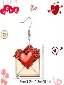 Acrylic Earrings With A Pair Of Red Valentine's Day Roses And A Love Letter Motif, The Ideal Romantic Gift For A Woman On Valentine's Day. - Multicolor - View 5