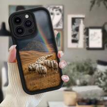 Phone Case With Black Border And Design Of Sheep In A Field With Rainbow For Everyday Use - Black - View 6