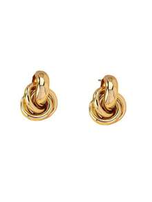 1 Pair Petite Versatile Striped Knot Button Stud Earrings, Suitable For Daily Wear - Gold 3 - View 4