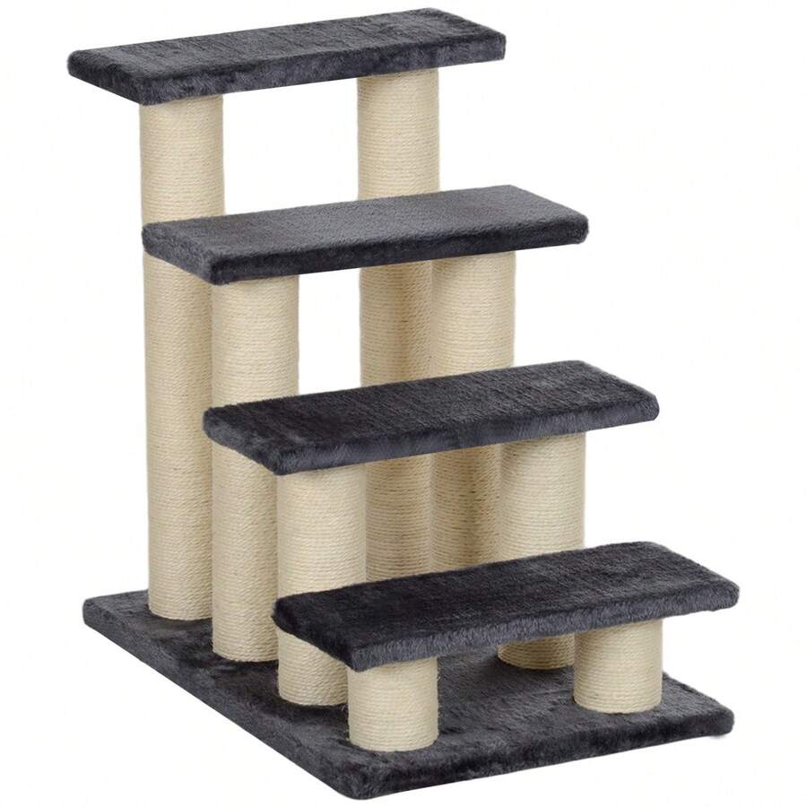 PawHut 4-Step Step Stairs For Dogs And Cats, Soft Plush, Gray, 60x40.5x59cm - 1 - 查看 1
