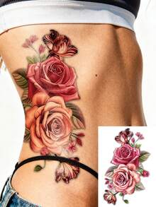 STARTTOOS Colorful Peony Flower Pattern Temporary Tattoo Stickers, Suitable For Arms, Thighs, Chest, Waist, Abdomen DIY Daily, Party, Holiday Gift And Other Occasions. Waterproof Realistic Tattoo Stickers 1pc/Pack - Multicolor - View 8