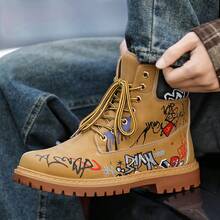 2025 Winter Graffiti Printed Boots, Personalized Ankle Boots For Men - Yellow - View 5