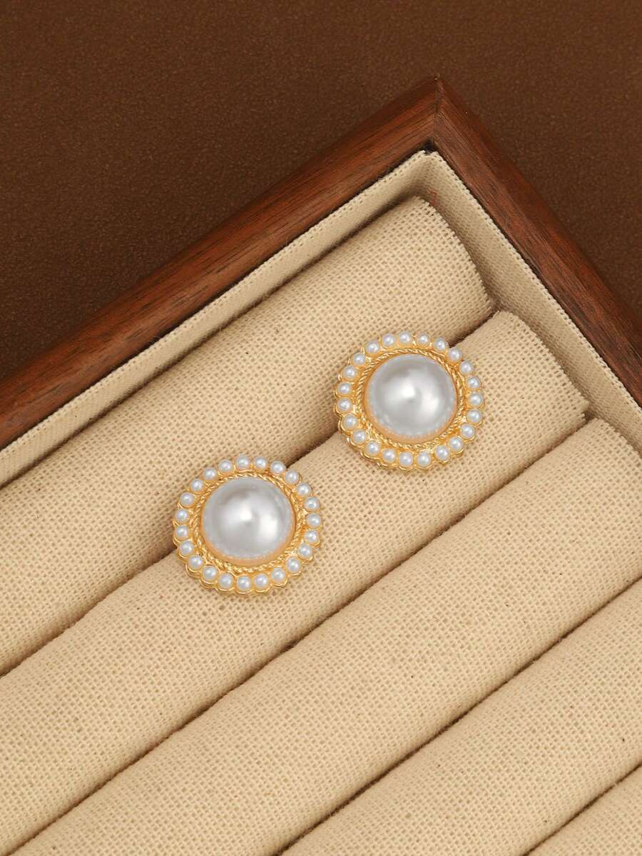 1对精致高端时尚奢华设计优雅宫廷风甜美耳环 - 白色 - 查看 1