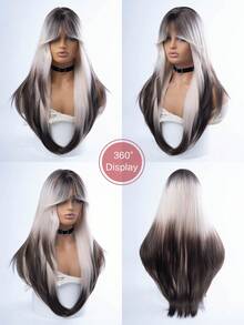 1 Tóc giả thẳng tổng hợp nhiều màu chịu nhiệt, bóng mượt, làm từ sợi, thích hợp sử dụng hàng ngày, vẻ ngoài tự nhiên và chân thực (không bao gồm phụ kiện) - Tóc vàng ombre - Xem 8