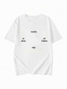 圆领短袖T恤，夏季新款字母印花，时尚休闲宽松女式上衣 - 白色 - 查看 3