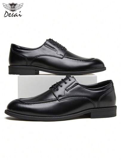 DESAI 1 Pair Men's Solid Color Formal Shoes, Basic Lace-Up Oxford Style, Suitable For Wedding, Casual, Outdoor, Work, Business, All Season