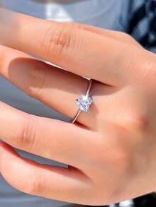 1 chiếc nhẫn bạc Sterling S925 đính đá Moissanite 1 carat (6.0mm), thích hợp làm quà tặng Ngày của Mẹ, Ngày Valentine, Giáng sinh, Năm mới, Lễ đính hôn, Đám cưới, Kỷ niệm hoặc Sinh nhật. - Bạc - Xem 2