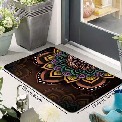 1pc Colorful Floral Doormat, Small Rug, Carpet, Mat, Home Decor, Area Rug, Outdoor Mat, Home Decoration, Area Carpet, Bedroom Carpet, Washable Rug