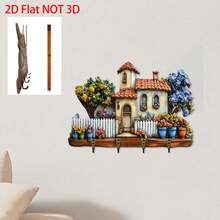 Key Hooks For Wall, 2D Colorful House Flowers Wooden Hanging Sign Wall Key Holder Home Decor - Multicolor - View 3