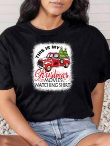 Das ist mein Weihnachtsfilm-Schauen-Shirt, gebleichtes Weihnachts-T-Shirt, Grafik-T-Shirts für Frauen, Crop-Tops, Sommeroutfits für Frauen, Sommeroberteile T-Shirt - Schwarz - Übersicht 1