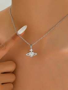 1 chiếc vòng cổ hình trái tim Saturn mạ vàng trắng sang trọng hiệu Niche Sweet dành cho nữ, phù hợp cho sử dụng hàng ngày, đi làm, hẹn hò, lễ hội, phụ kiện cá nhân hóa trang phục. - vòng cổ - Xem 6