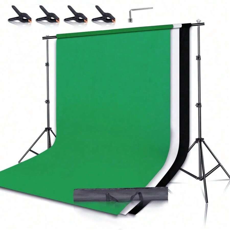 Heavy Duty Photography Studio Backdrop Stand Screen Background Support Kit+Case, 2x2M/2x3M - Black - View 1