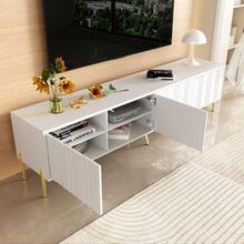 Black And White TV Unit Measuring 190 Cm (W) X 38 Cm (D) X 48 Cm (H) With Gold Table Legs. - White - View 7