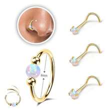 18G Opal Nose Ring, 8mm/10mm, Hypoallergenic 316L Surgical Stainless Steel - Suitable For Nostril/Septum Piercings And Cartilage Piercings, Unisex, Ideal For Everyday Wear, Promotes Healing, Designed For New Piercings, Comfortable To Wear, And Won't Interfere With Sleep. - AB Color - View 12