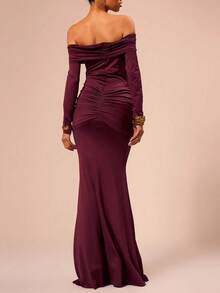 Christmas Elegant Solid Color Off Shoulder Fishtail Formal Party Dress