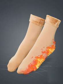 1/2/4/10 双装男女通用加厚保暖袜，中筒羊毛内衬冬季袜，纯色保暖袜 - 彩色 - 查看 9