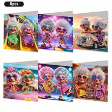 6pcs DIY Diamond Painting Birthday Greeting Card Set, Cute & Happy Grandma Theme Postcards, Unique Handmade Design, New Year Card, Birthday Wishes, Holiday & Event Party Greeting Cards, (Includes 6 Envelopes), Ideal For Expressing Warm Blessings To Elders, Family, And Friends, Diamond Painting Card Postcards To Express Heartfelt Sentiments, Best Gift To Show Your Feelings.