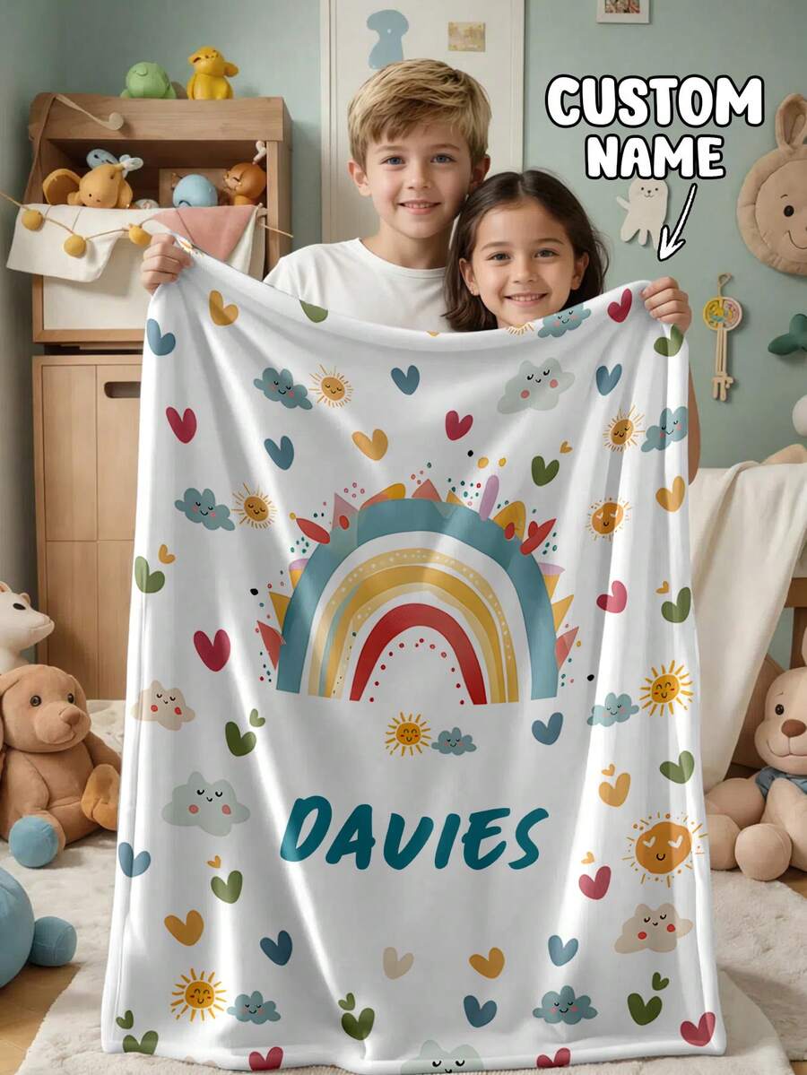 1pc Customized Blanket, Text Blanket, DIY Blanket, Patterned Blanket, Memorial Blanket. Tapestry, Photo Portrait Blanket Design, Suitable For Girls, Boys, Adults, Valentine's Day, Lightweight, Baby Blanket, Personalized Blanket, Personalized Photo Blanket, Personalized Throw Blanket, Personalized Baby Blanket, Newborn Blanket