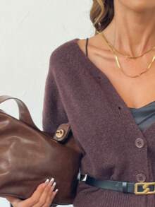 Áo len cardigan thường ngày dành cho nữ, thanh lịch, đa năng, phù hợp khi đi làm, đi chơi, đi nghỉ, ấm áp, chất lượng cao, ôm vừa vặn, ngày chiến thắng, dễ thương, phong cách Hàn Quốc cổ điển - Cà phê nâu - Xem 2