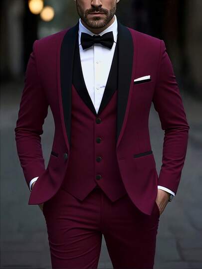 3 Pcs Men's Spring Quality Business Suit Men's Solid Color Groom's Wedding Dress Male Slim Fit Casual Blazers Jackets Vesr Trousers