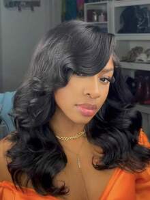 100% Human Hair Wig, No Slippage, Feathered Layered Left Side Part, 200% Density, BOB Style Wig, With Secure Silicone Strips And Adjustable Drawstring, Pre-Thickened Layers, Pre-Trimmed, Pre-Bleached, Pre-Plucked, Natural Black Color, 7"X5" Lace Front, No Tangling, Fits All Head Sizes, Transparent Lace Can Be Dyed, Unice Hair - SNatural - View 3