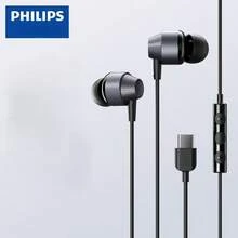 PHILIPS Wired Earphones Type-C Interface In Ear Earphones Computer Earphones Suitable for USB-C Devices, Headset For Pc, Usb C Earphones, Lightweight Headphones, Inear Design, Tanglefree Cable, Inline Controls, Noisecanceling Earphones, Students - 黑色 - 查看 1