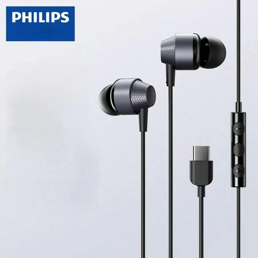 PHILIPS Wired Earphones Type-C Interface In Ear Earphones Computer Earphones Suitable for USB-C Devices, Headset For Pc, Usb C Earphones, Lightweight Headphones, Inear Design, Tanglefree Cable, Inline Controls, Noisecanceling Earphones, Students - 黑色 - 查看 1