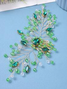 1pc Handmade Green Glass Rhinestone Hair Comb, Suitable For Brides, Weddings, Parties, Elegant And Unique - Multicolor - View 6