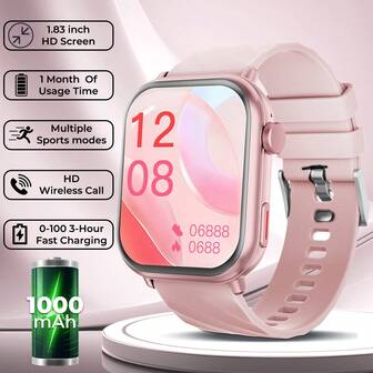 New, Upgraded, Enhanced Smart Watch For Men And Women, 1.83 Inch Screen, All-Day Battery, 1000mAh Battery Capacity, Wireless Calling, Drink Water Reminder, Multiple Sport Modes, Fitness Tracker, Step Counting, Weather Forecast