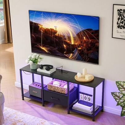 Muebles de tv de 1.2m con fuente de alimentación y luz LED y cajones dormitorio abierto sala de estar tv gabinete