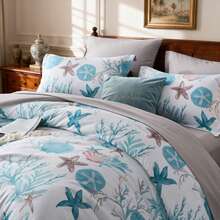 5/7pcs Starfish Shell Printed Bed Comforter Set, 100% Microfiber Soft Breathable Winter Bedding Set, Comfortable And Durable, Include 1 Comforter+1 Flat Sheet+1 Fitted Sheet+1/2 Pillowcases+1/2 Pillowshams,All-Season, Bed In A Bag,Best Christmas Gift - Blue-bZ15 - View 6