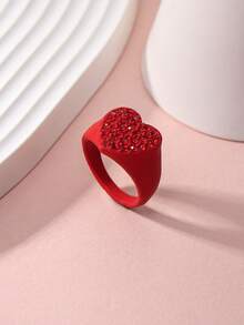 1 chiếc nhẫn trang trí bằng đá Rhinestone hình trái tim màu đỏ ngọt ngào và giản dị, thích hợp cho phụ nữ đeo hàng ngày, đi làm, sự kiện xã hội, quà tặng trang sức ngày lễ tình nhân, mẹ, mẹ, ngày của mẹ, quà tặng - Đỏ - Xem 8