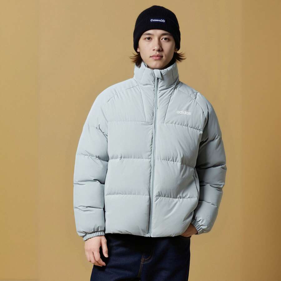 Adidas Down Jacket, Unisex, 2025 Winter New Style, 80% Duck Down, Versatile Loose-Fitting Stand Collar Top, Casual Jacket. - Silver - View 1