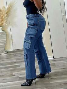 Women's Jeans, Y2K Style Women's Wear, High Street Straight Leg Jeans, Women's Fashion Y2K Loose Straight Leg Workwear Jeans, Mid Waist Workwear Pants Valentine Outfits For Women,Jeans De Mujer,Jeans >Pants, All Year Round, With Multiple Pockets Design, Religion>Clothes, Suitable For Going Out, Cocktail Parties, Parties, Christmas, Nightclubs, Banquets, Film Festivals Cinema, Ball, Cocktail Party, Bar, Wedding, Graduation Ceremony, Homecoming, Birthday Party, Rebellious Girl, Holiday Theme Party, Out Dress, Streetwear, Fashion Show, Date, Valentine 's Day, Out Work University, School Village, Concert, Street Girl, Girl, Country Outfits Women, Out Best Women Ladies' Vacation Clothing, Country Concert Outfit,New Years Outfit Women - 寶藍色 - 查看 3