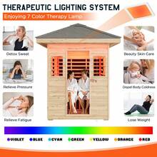 Outdoor Infrared Sauna For Home, Spruce Wood Dry Sauna 1/2/4 Person, Low EMF 2645W/240V Design With Tourmaline Stone Foot Warmer, 7-Color Light Therapy & Dual Bluetooth Speakers - 2 Person Outdoor Sauna - View 7