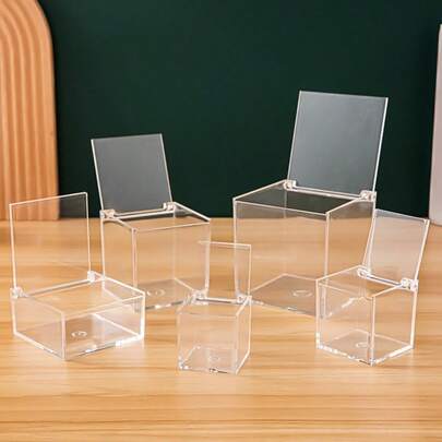 1pc Flip-Top Transparent Plastic Box, Clear Acrylic Cube Storage Container With Lid - Available In Multiple Sizes, For Dust-Proof Display Of Collectibles, Jewelry Organization, Desktop Stationery, Stylish Storage, High-Quality Material, Multi-Purpose Box, Office Use