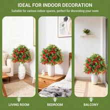 Tzou 2Pcs 2FT Artificial Bougainvillea Trees With Flowers, Realistic Faux Plants With Ground Spikes For Outdoor Garden, Porch, Patio Decor - 紅色 - 查看 6