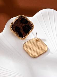 1对时尚豹纹耳钉，女士款，休闲百搭 - 彩色 - 查看 5