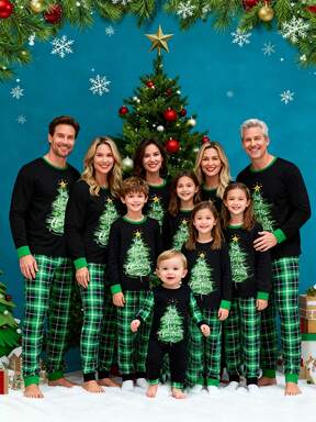 Family Matching Christmas Pajamas Set Tree Letter Plaid Print Holiday Pajamas Loungewear Soft Sleepwear