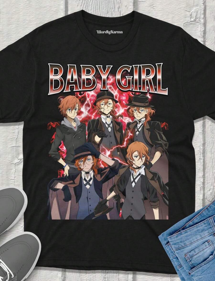Chuya Bungou Stray Dogs T-Shirt Anime Vintage Streetwear Anime Bsd Fanmerch Bungo Stray Dogs Fan Merchandise Perfect Gif - màu đen - Xem 1